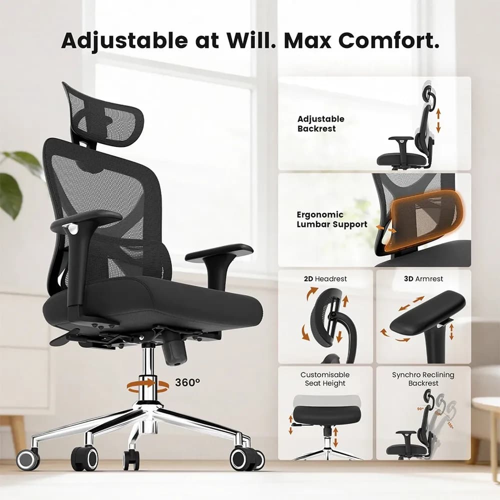ACGAM CG-5345M Ergonomic Office Chair with 3D Armrest & Mesh Back - 5