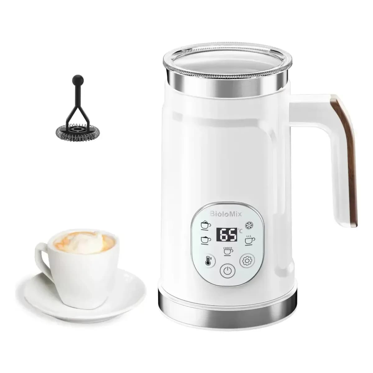 BioloMix BMF102E Upgraded 5 in 1 LED Touch Screen Milk Frother for Lattes and Coffee Hot And Cold Foam Maker