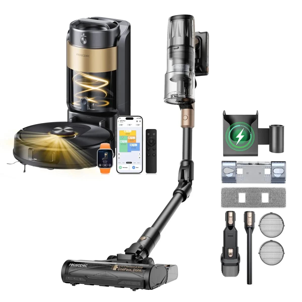Proscenic P20 OnePass Cordless Vacuum Cleaner and Q20 Plus Robot Vacuum Combo Complete Home Cleaning Set - 2